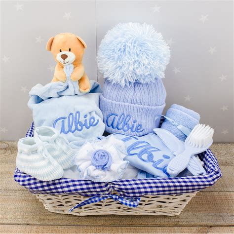 Personalised Baby Boy 'Essentials' Gift Basket - Heavensent Baby Gifts