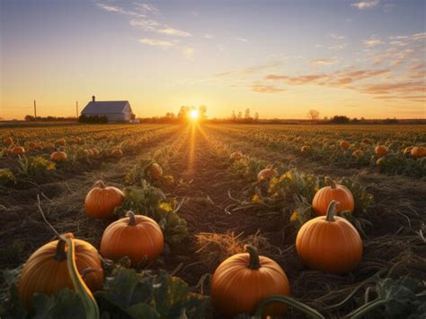 Pumpkins in a field at sunset | Premium AI-generated image