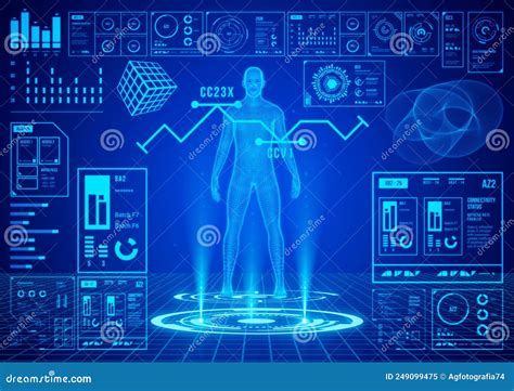 Blue Hologram Hud Ui Human Body Scanning Interface. Health Analysis App Screen Stock ...