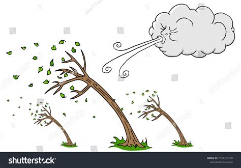 Image Windy Day Trees Cloud Blowing Stock Vector (Royalty Free ...