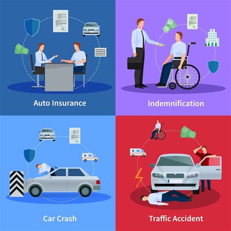 Auto insurance concept with car crash traffic accident and compensation isolated vector ...