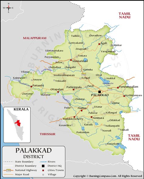 Palakkad District Map, Palakkad Map, Kerala, India