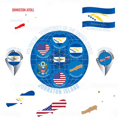 Set of illustrations of flag, contour map, money, icons of JOHNSTON ...