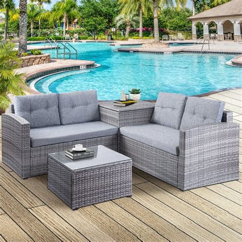 Clearance! Outdoor Patio Furniture Set, 4-Piece PE Rattan Wicker Patio Dining Table Set, Outdoor ...