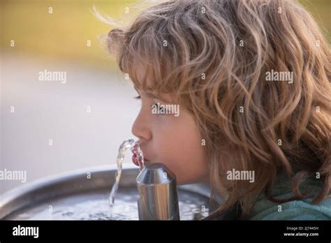 Child drinking water from a water fountain in park outdoor Stock Photo - Alamy