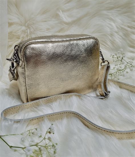 Gold Leather Bag Crossbody Bag Gold Shoulder Bag With Long Detachable Strap silver Hardware - Etsy