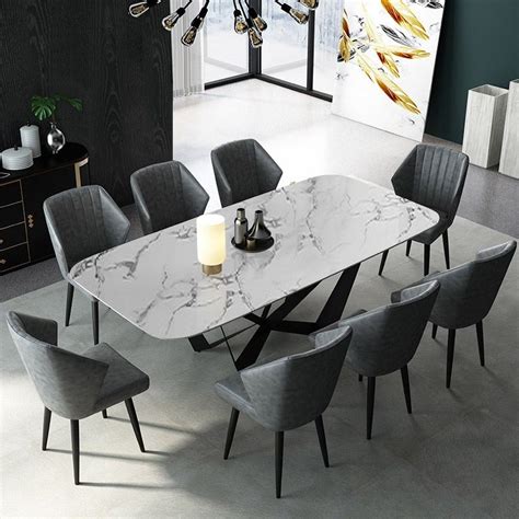 Modern Stylish 79" Rectangle White Faux Marble Top Dining Table in Large