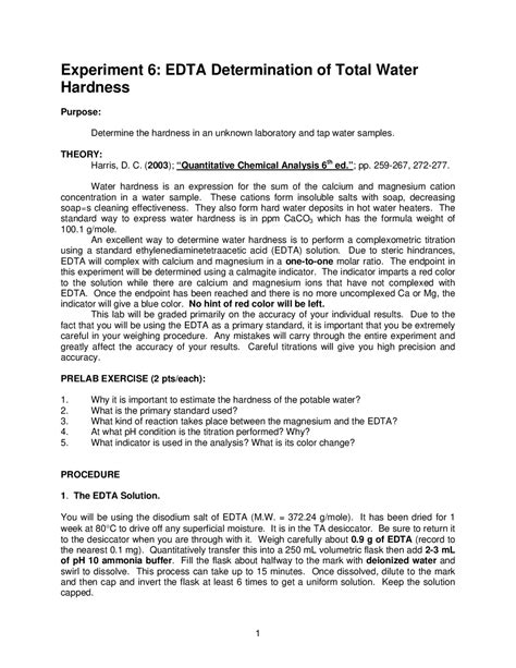 Lab 6 - EDTA Determination of Total Water Hardness | CHEM 319 | Lab ...