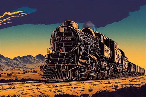 old western freight train illustration by joe fenton | Stable Diffusion