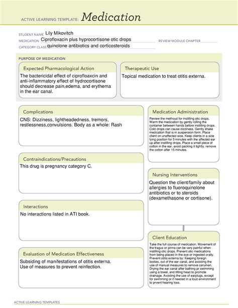 Med Card- Ciprofloxacin plus hyprocortisone otic drops - ACTIVE LEARNING TEMPLATES Medication ...