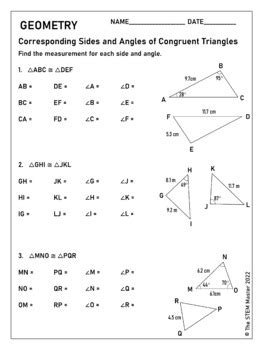 Corresponding Sides and Angles of Congruent Triangles Worksheet 7.G.1