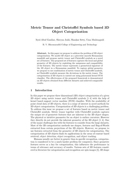 (PDF) Metric Tensor and Christoffel Symbols Based 3D Object Categorization