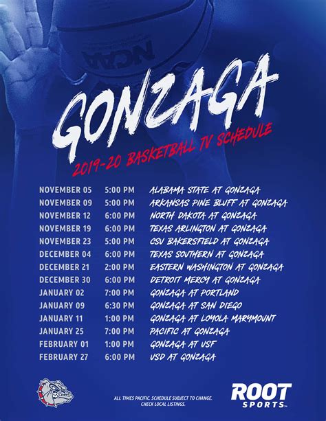 Printable Gonzaga Basketball Schedule - Printable Word Searches