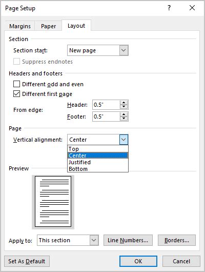 Align text vertically on the page - Microsoft Word 365