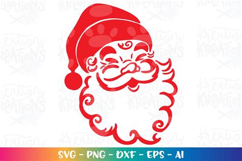 Santa Claus Face Clipart Svg Hand Drawn Hand Lettered Print Iron on Cut File Cricut Silhouette ...