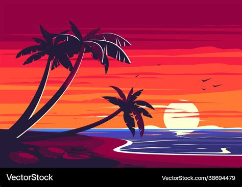 Beach landscape on background sunset Royalty Free Vector