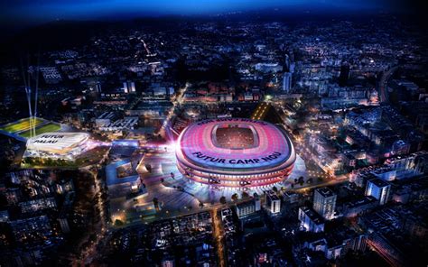 Download wallpapers New Camp Nou, 4k, aerial view, Estadio FC Barcelona, nightscapes, soccer ...