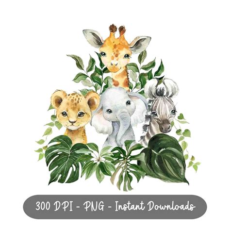 Safari Baby Animals Watercolour Kids Animals Sublimation PNG - Etsy