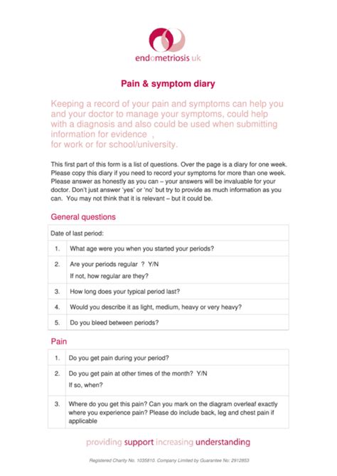 Top 5 Unsorted Pain Diary Templates free to download in PDF format