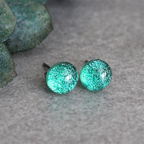 Green Stud Earrings Green Earrings Green Post Earrings