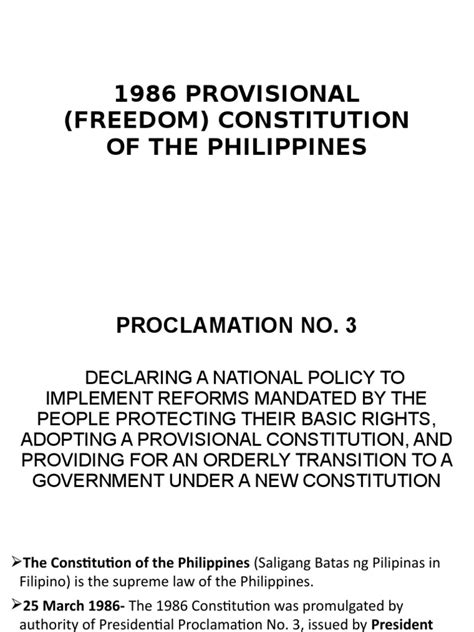 1986 Provisional | PDF | President Of The Philippines | World Politics