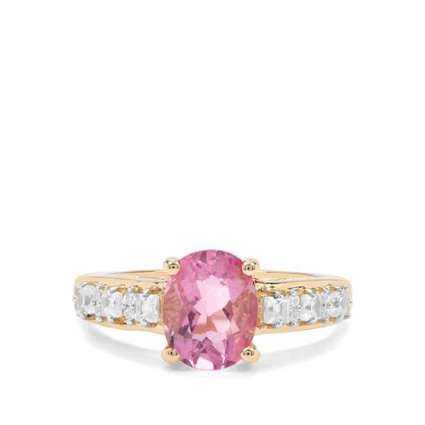 Natural Pink Fluorite Ring with White Zircon in 9K Gold 2.86cts | Gemporia