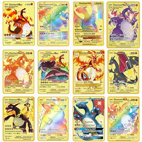 Buy ASVUO 12 Pcs Metal Charizard Cards Vmax GX Series Rainbow Rare Gold ...