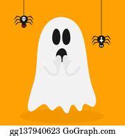 290 Cute Ghost Character With Black Spider Clip Art | Royalty Free - GoGraph