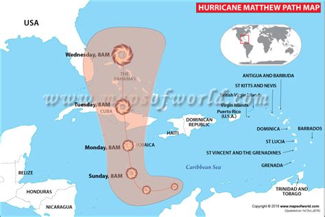 Hurricane Matthew May Hit Jamaica and Cuba, Map showing the Affected Areas