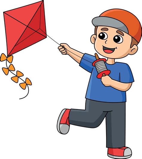 Spring Boy Flying a Kite Cartoon Colored Clipart 20119228 Vector Art at ...