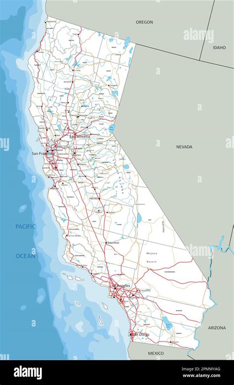 High detailed California road map with labeling Stock Vector Image & Art - Alamy