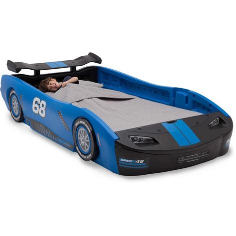 Boys Blue Race Car Bed Frame Twin Size Platform Plastic Kids Bedroom ...