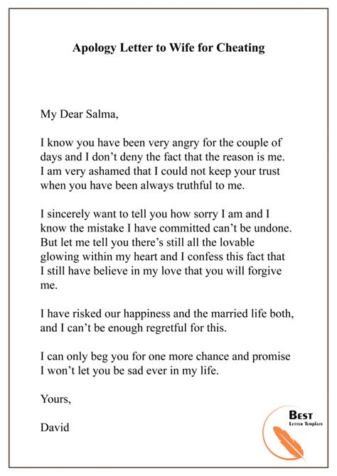 Apology Letter Template to Wife - Sample & Example