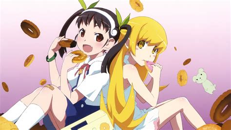 Wallpaper : illustration, Monogatari Series, anime, Oshino Shinobu, cartoon, Hachikuji Mayoi ...