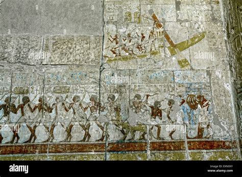 Ancient paintings on the walls inside the temple of Hatshepsut in Luxor Egypt Stock Photo - Alamy