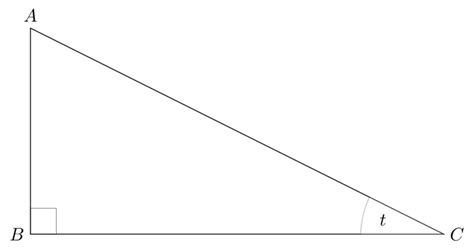 Diagram showing the triangle ABC with the angle ACB = t and the angle ...