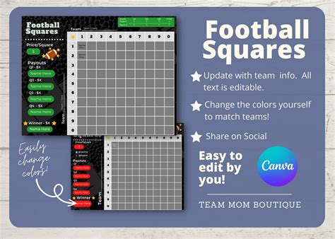 Football Squares Printablefootball Fundraiser Super Bowl - Etsy