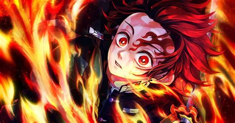 Demon Slayer Wallpaper Tanjiro Fire : Demon Slayer Tanjiro Kamado With Black Background And Blue ...