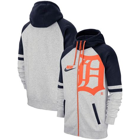 Men's Detroit Tigers Nike Heathered Gray Full-Zip Hoodie