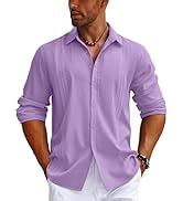 Amazon.com: COOFANDY Men's Cuban Guayabera Shirt Long Sleeve Casual Button Down Shirts Beach ...