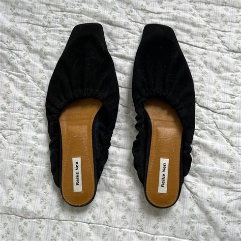 Black suede mule flats - Depop