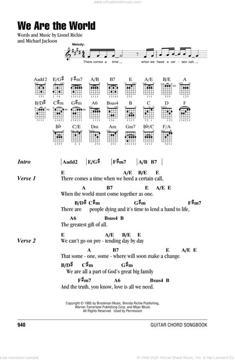 We Are The World sheet music for guitar (chords) (PDF)