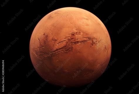 Planet Mars, in red rusty color, on a dark background. Elements of this image were furnished by ...