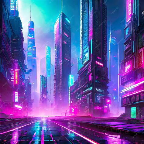 Premium AI Image | A cyberpunk cityscape with neon lights and skyscrapers