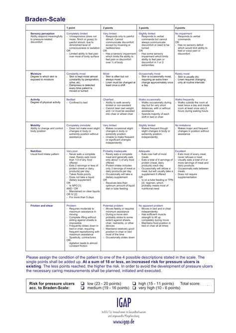 Braden-Scale Chart - Igap Download Printable PDF | Templateroller