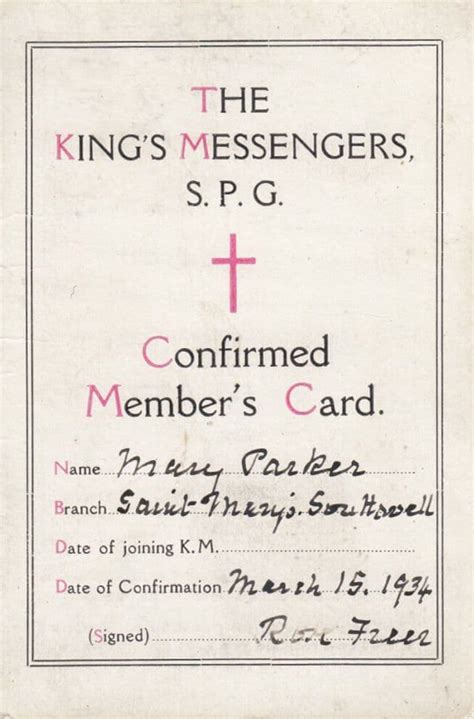 Southwell Kings Messengers Christian 1934 Membership Card: Manuscript / Paper Collectible ...