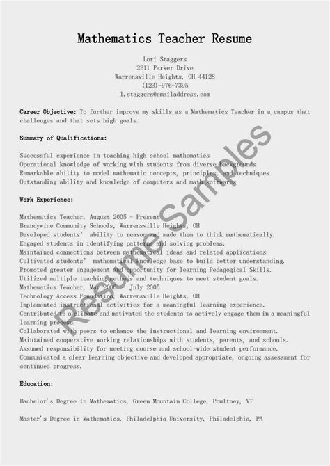 Resume Samples: Mathematics Teacher Resume Sample