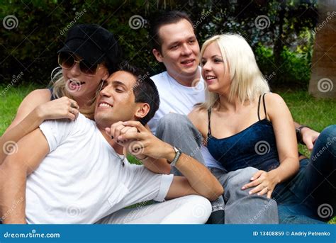 Happy Group of Friends Smiling Outdoors Stock Image - Image of ...