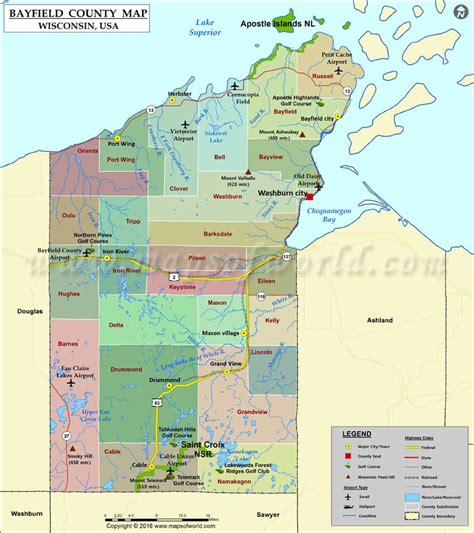 Bayfield County Map, Wisconsin