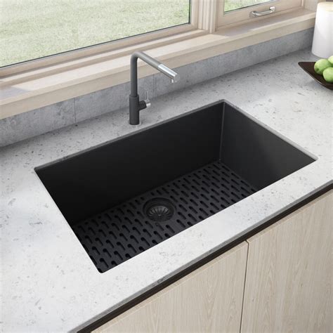 Ruvati 27 x 18 inch Granite Composite Undermount Single Bowl Kitchen Sink - Midnight Black ...